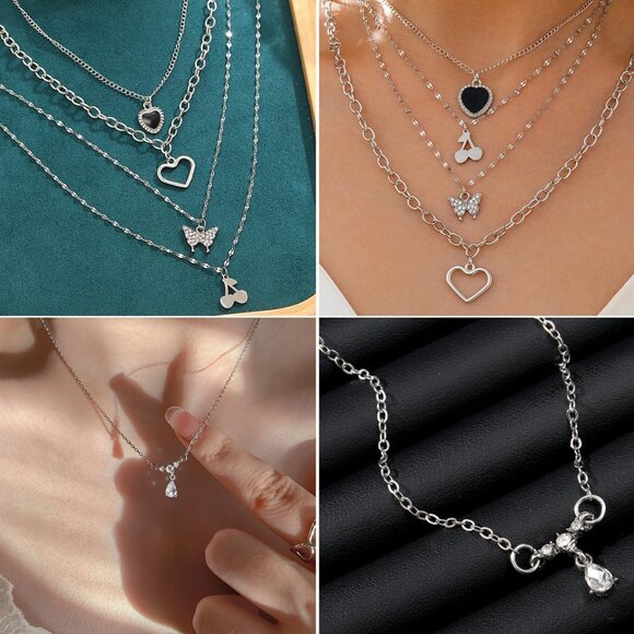 92 pcs Silver Plated Jewelry Set with Necklaces Bracelets Earrings Rings Women - Picture 6 of 8